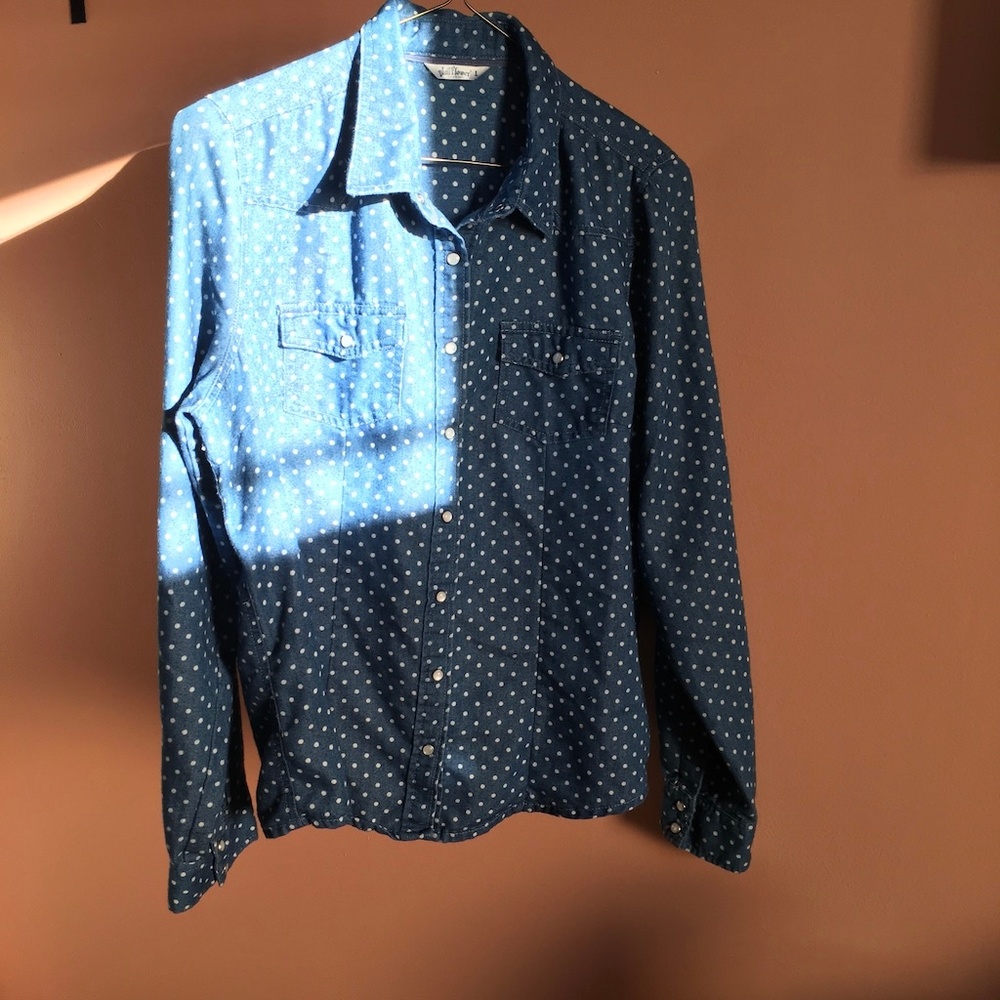 wallflower polka dot chambray shirt women